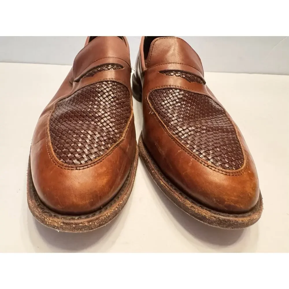 Allen Edmonds Carlsbad Loafers Brown Leather 11.5 E Slip On Woven Penny